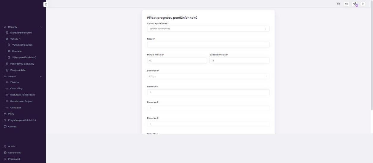 The new forecast form: company, name, number of past and future months, and dimensions.