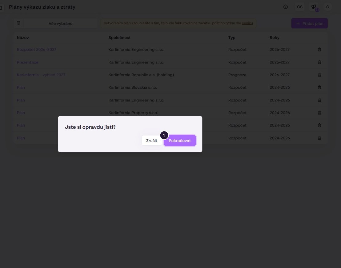Potvrzení smazání plánu.